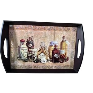 Unbranded Wooden Serving Tray Home OS Brown Excellent Tiled Mediterranean Art